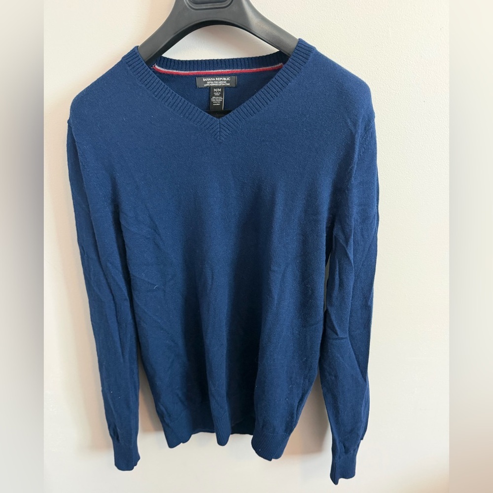 Banana Republic Blue Merino Wool V-Neck Sweater M